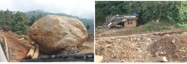 Size of boulders rolled down and house destruction in the Mundakkai disaster