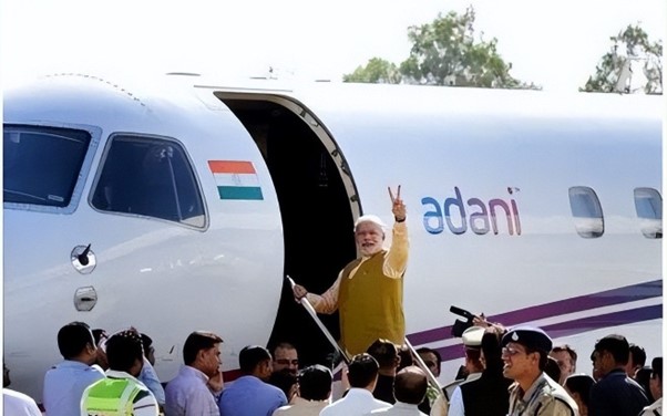 India’s Prime Minister Narendra Modi in a private jet owned by the Adani Group was not disclosed as election expenditure