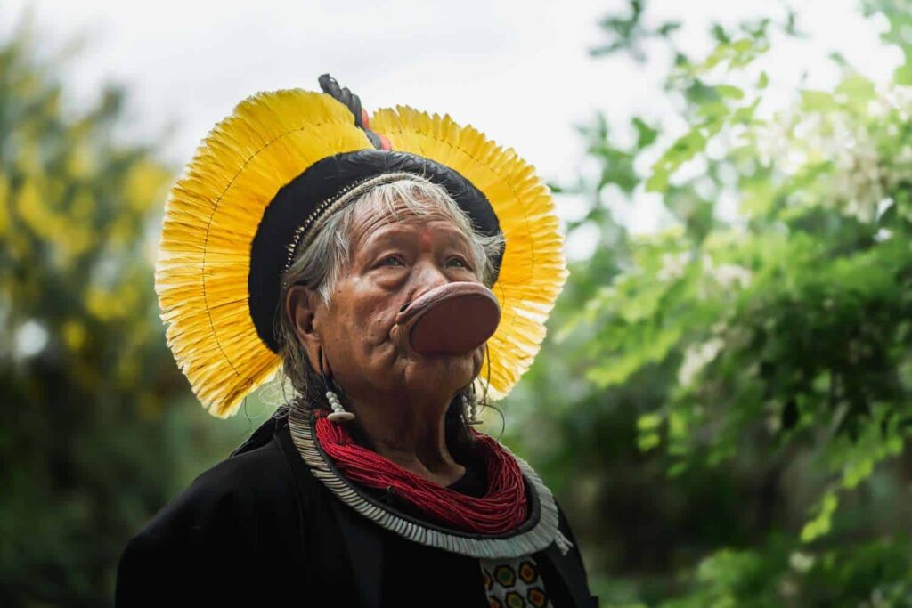 Chief Raoni Metuktire , the leader of the Indigenous Kayapó people