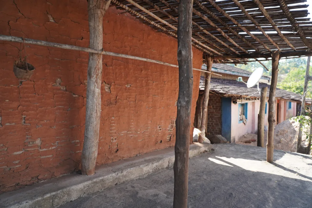 A traditional bamboo wall plastered with mud in Mozda , Gujarat