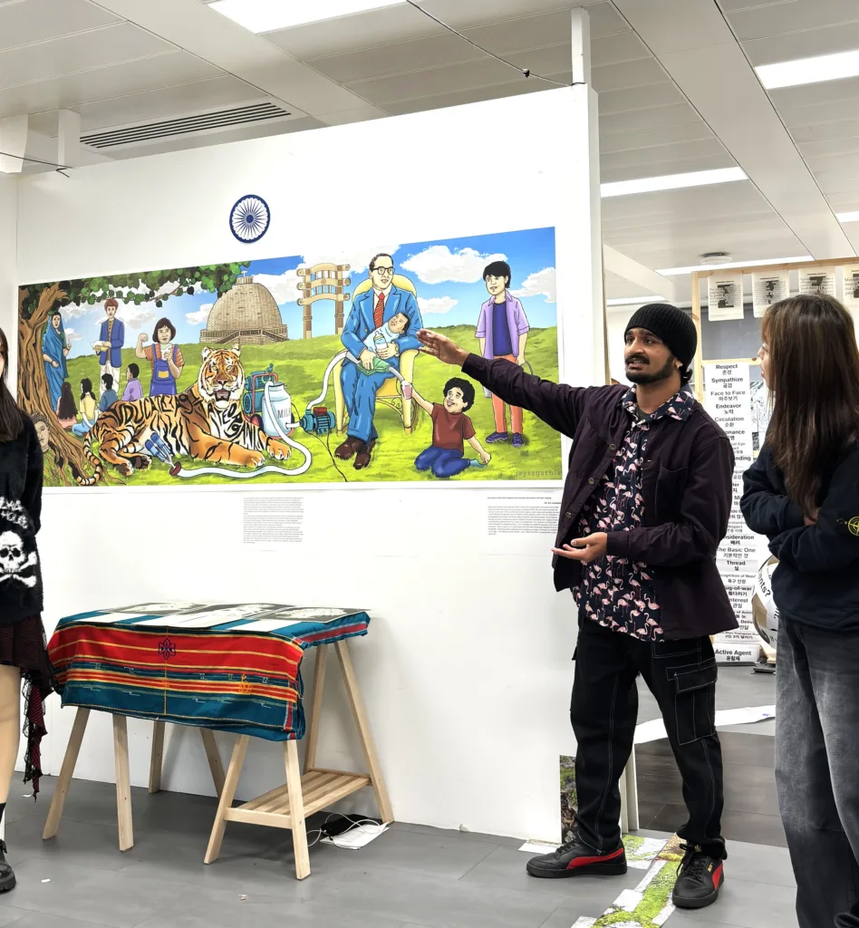 Jay Sagathia presenting his work at the Royal College of Art, London