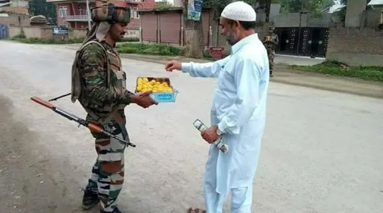 Army personnel distributed sweets in Anantnag on the occasion of Eid.