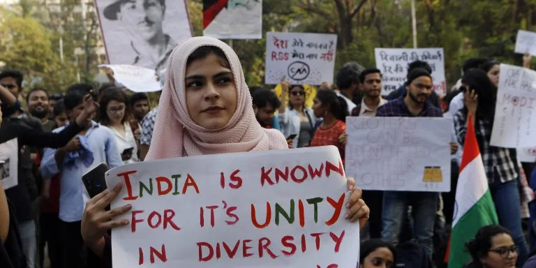 Indians gather during a protest rally against the Citizen Amendment Act in Mumbai, India, Thursday, Dec. 19, 2019.  
