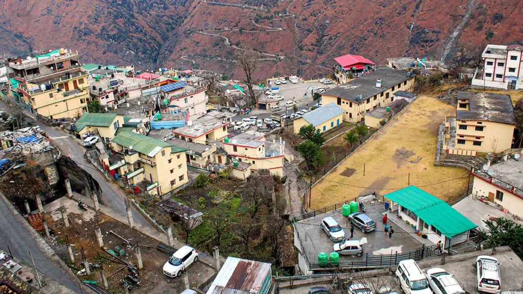 A residential area affected by land subsidence at Joshimath in Chamoli district