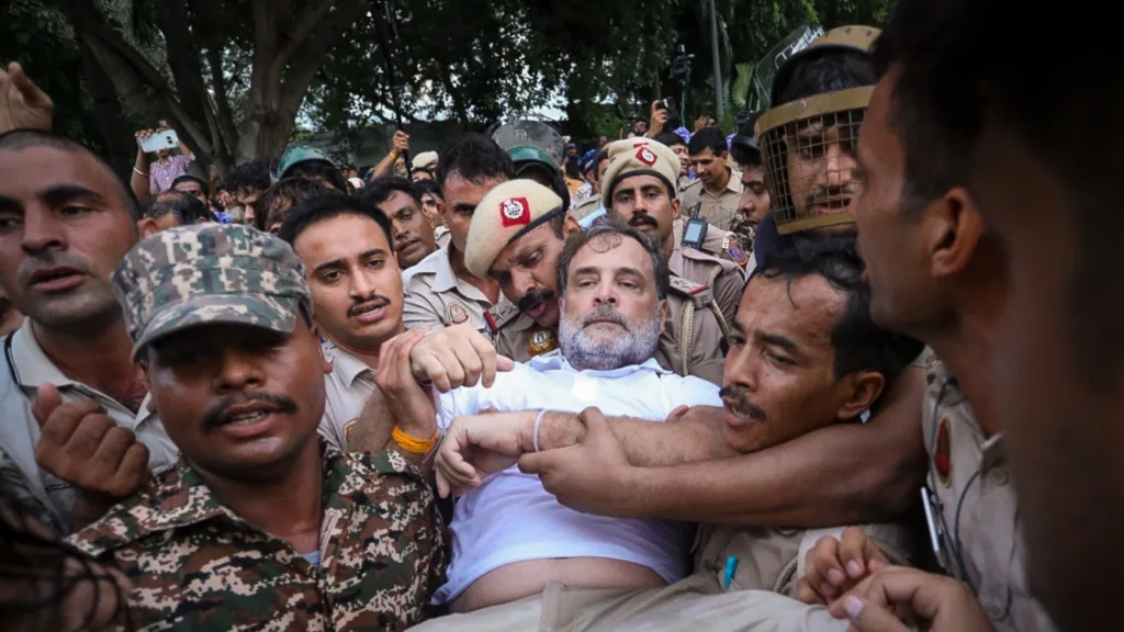 Congress sit-in protest near PM's residence.