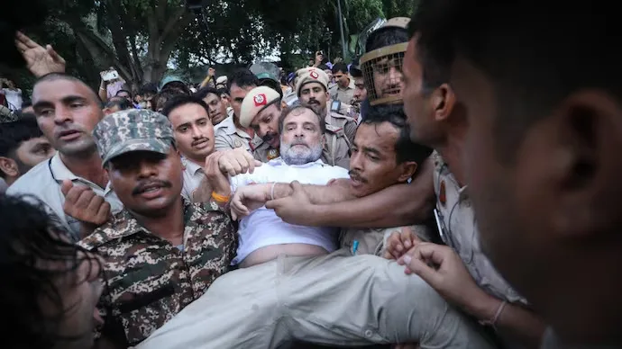 Congress leaders, including Rahul Gandhi, staged a sit-in protest outside the PM's residence.