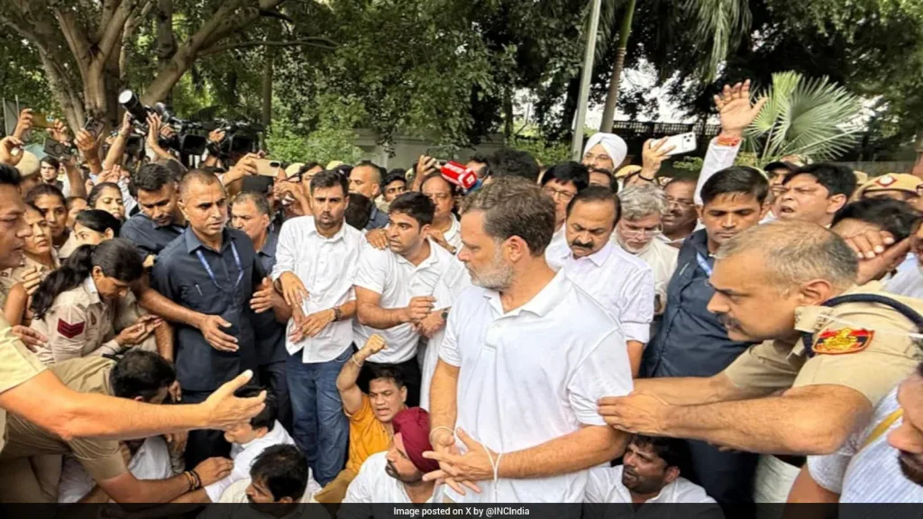 Rahul Gandhi during the protest outside the Prime Minister's residence in New Delhi on July 21, 2026.